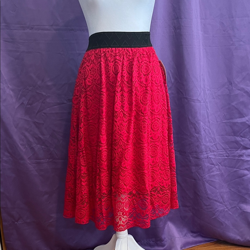 LuLaRoe Vibrant Red Lace Midi Skirt